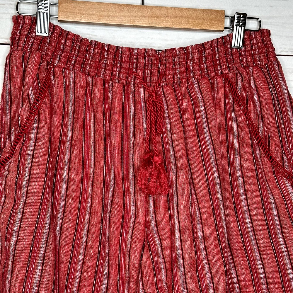 Linen Blend Red Stripe Boho Shorts Size Large - image 2